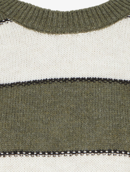 Pull à rayures tricolore en mohair mélangé - Kaki - 3