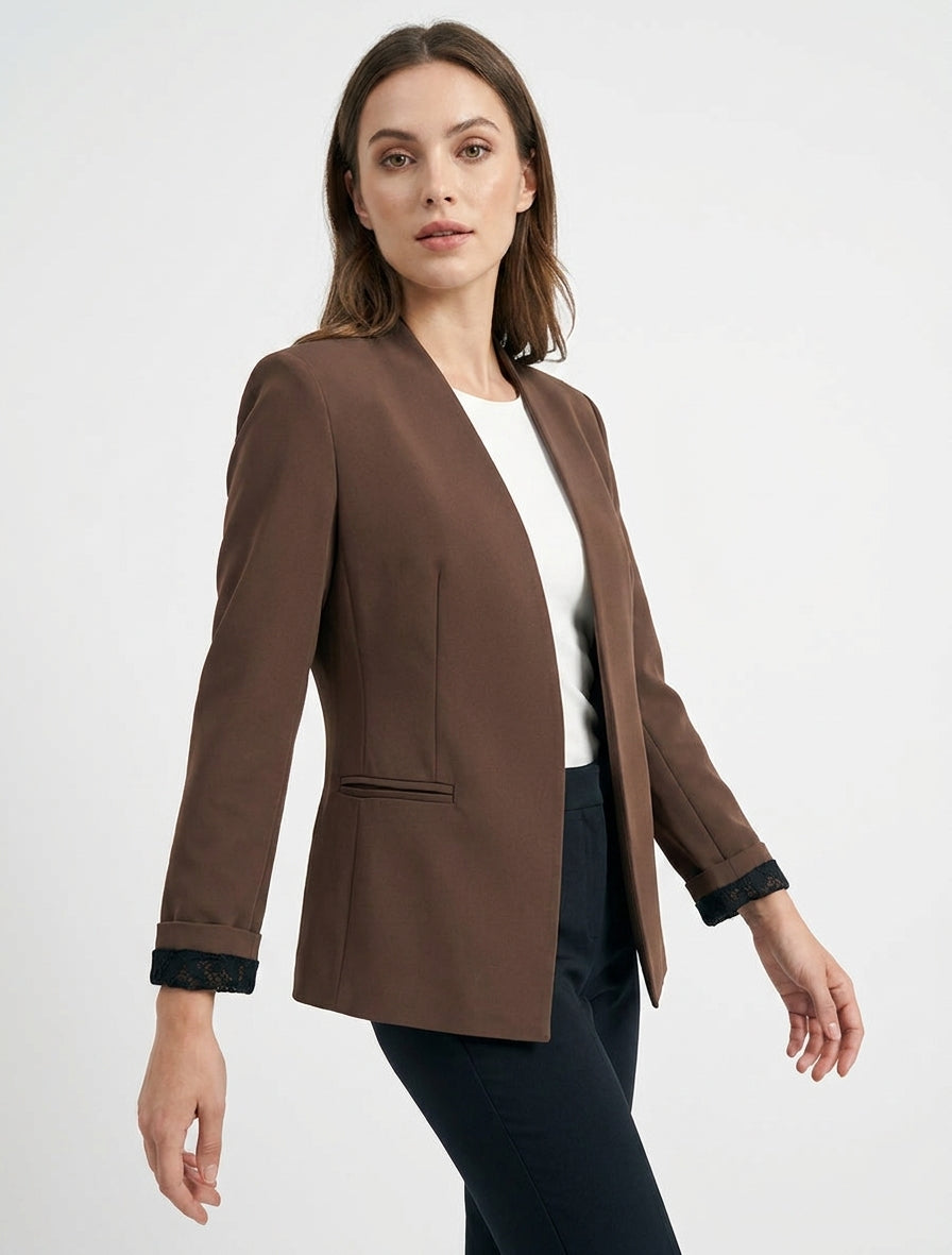 Gerade geschnittener Blazer mit Schulterpolstern - Braun