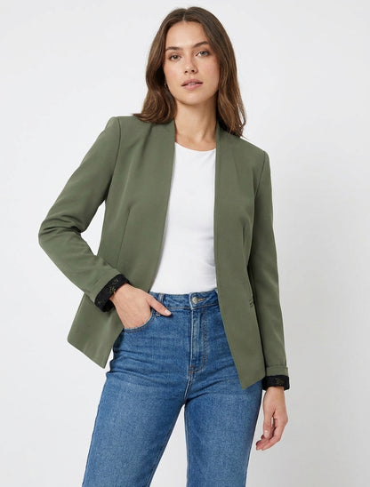 Gerade geschnittener Blazer mit Schulterpolstern - Kaki