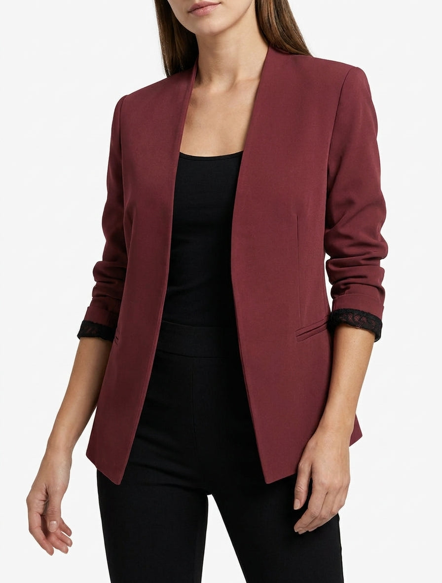 Gerade geschnittener Blazer mit Schulterpolstern - Bordeaux