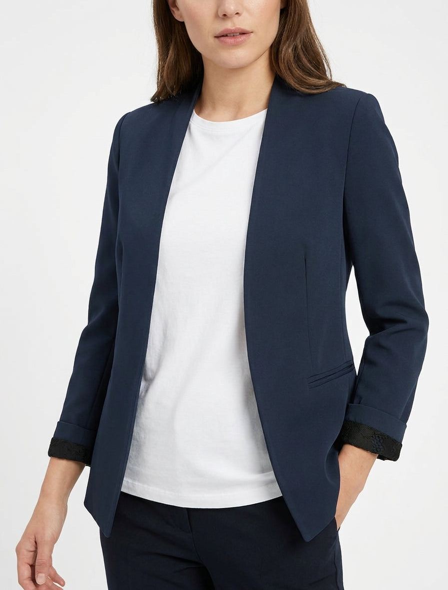 Gerade geschnittener Blazer mit Schulterpolstern - Marine