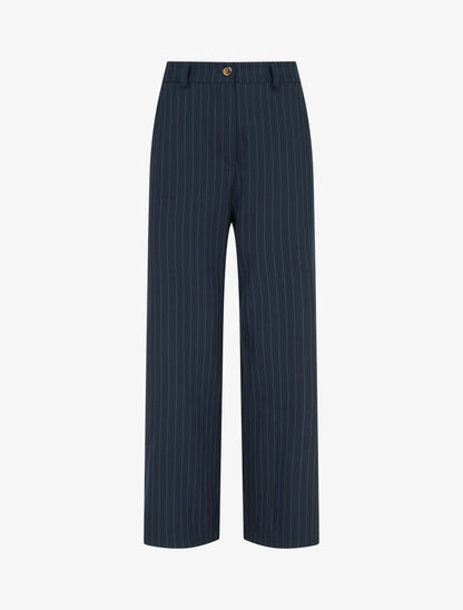 Pantalon rayé à taille élastiquée - Marine - 1