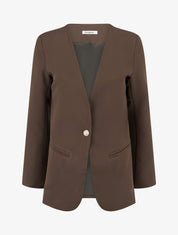 Blazer uni boutonné - Marron - 1