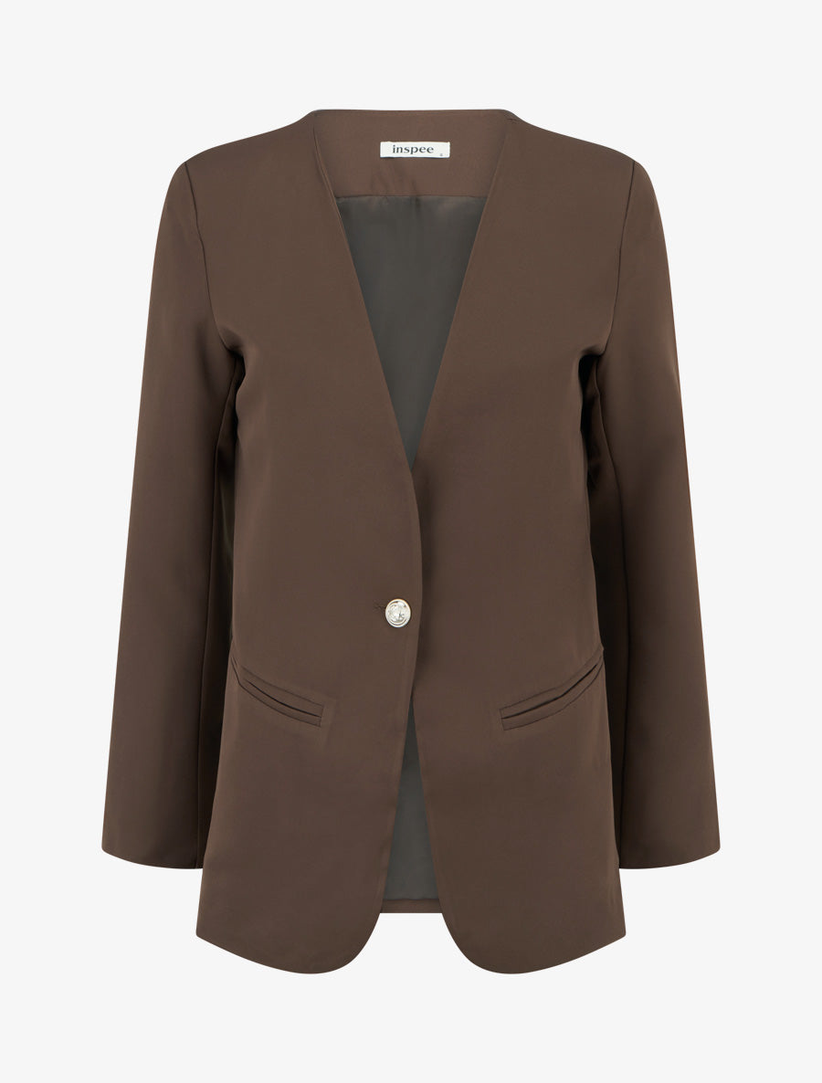Blazer uni boutonné - Marron - 1