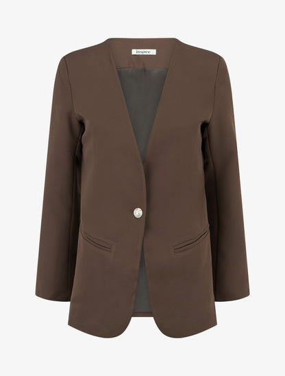 Blazer uni boutonné - Marron - 1