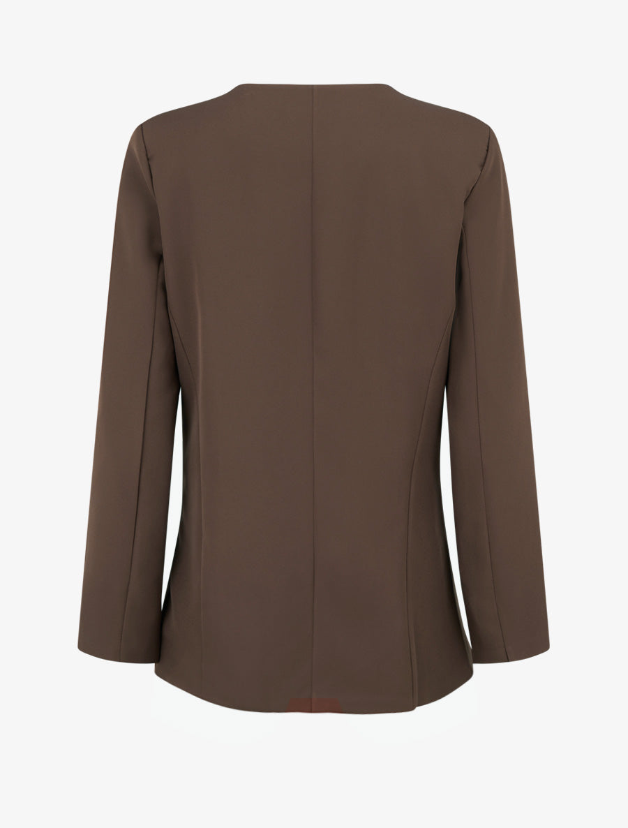 Blazer uni boutonné - Marron - 2