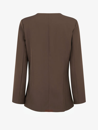 Blazer uni boutonné - Marron - 2
