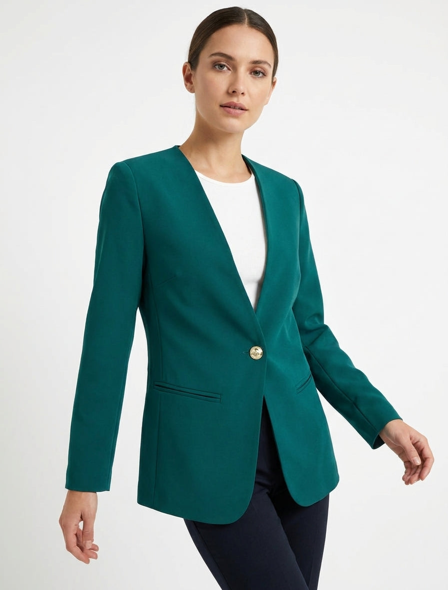 Einfarbiger Blazer mit Knöpfen - Entenblau