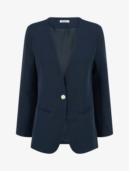 Blazer uni boutonné - Marine - 1