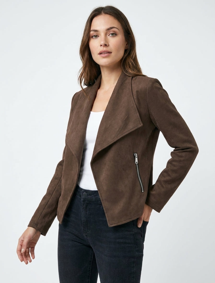 Jacke aus Wildlederimitat mit Reißverschluss - Braun