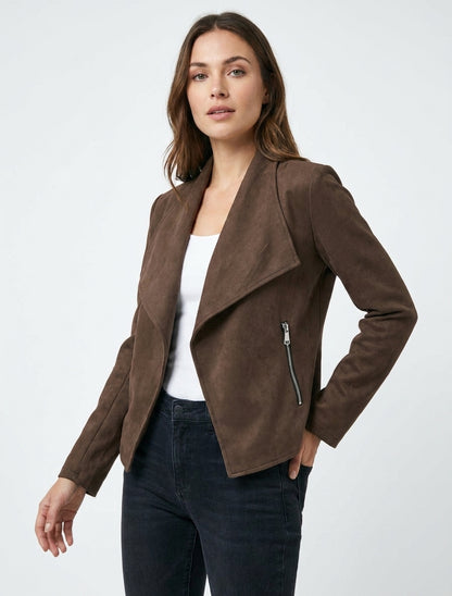 Jacke aus Wildlederimitat mit Reißverschluss - Braun