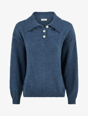 Pull en maille à col boutonné - Bleu canard - 1