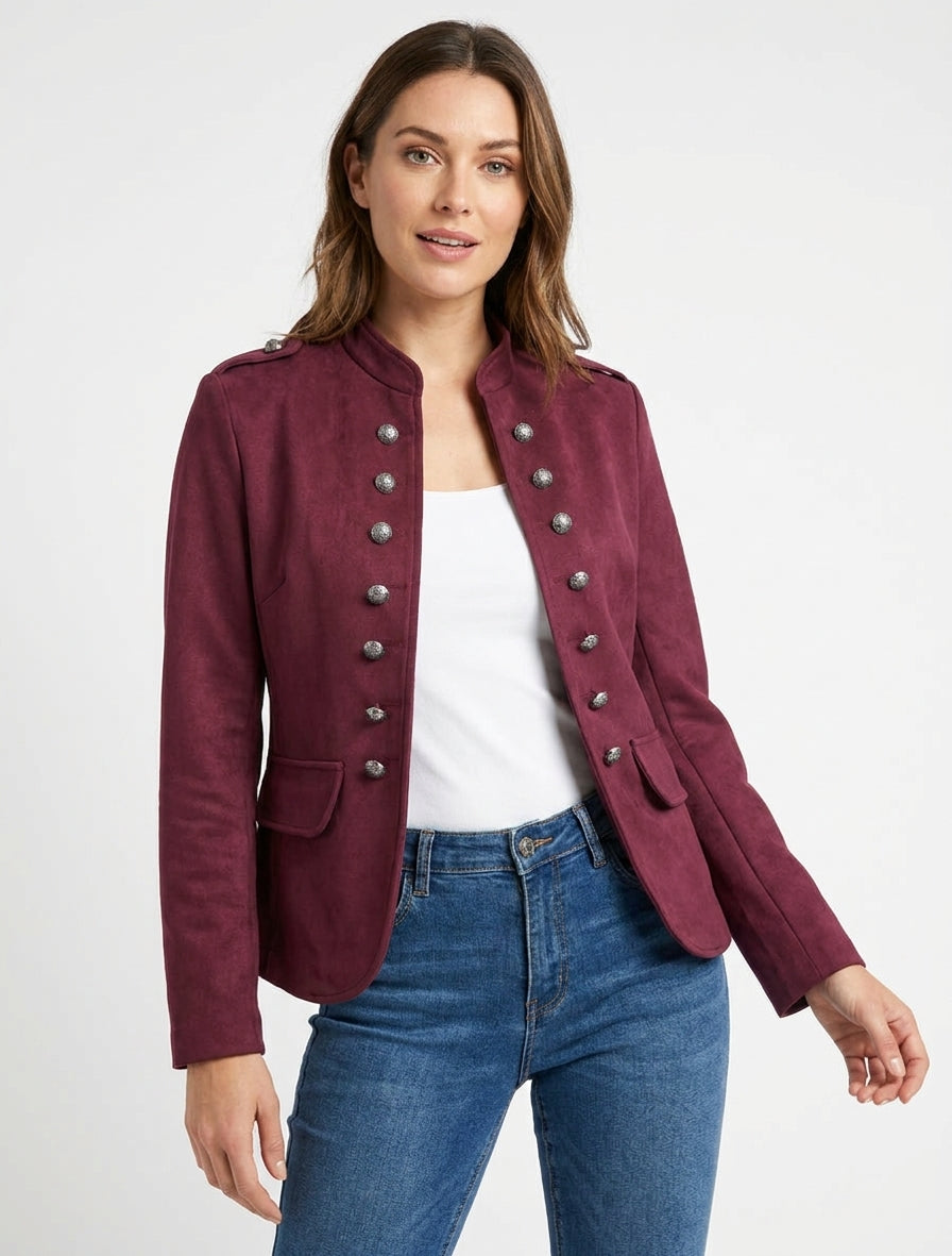 Offiziersstil Jacke aus Wildlederimitat - Bordeaux