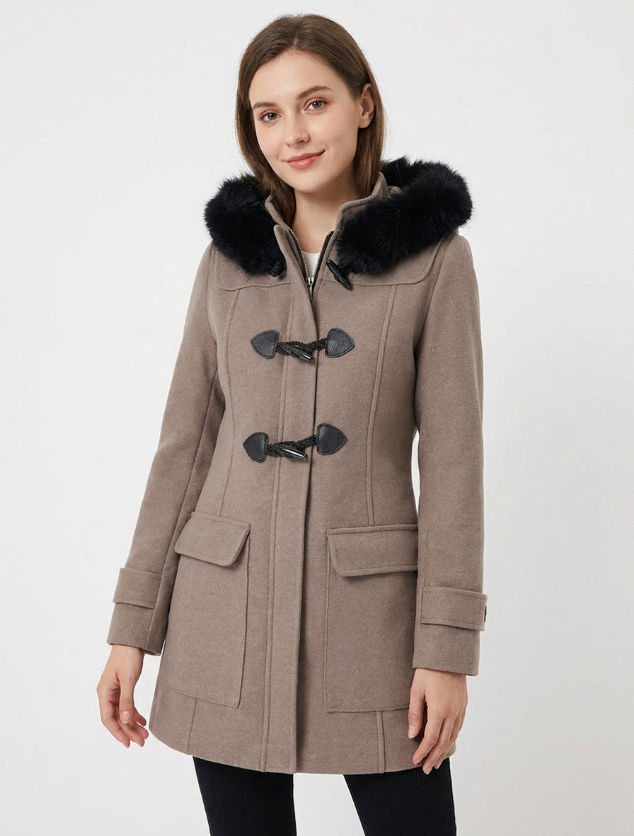 Einfarbiger Dufflecoat mit Kapuze - Maulwurf
