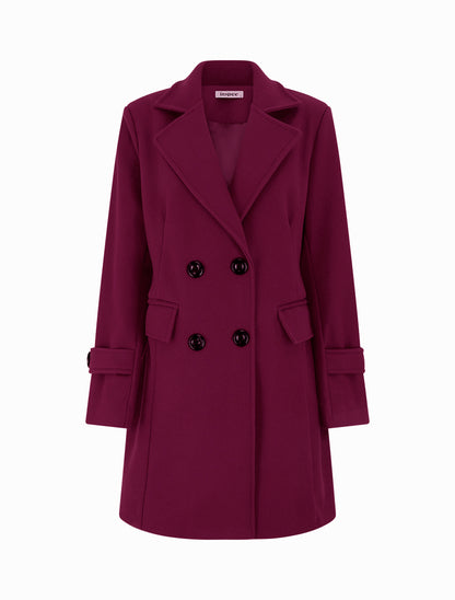 Manteau long croisé uni à col cranté et fermeture boutonnée - Cerise - 1