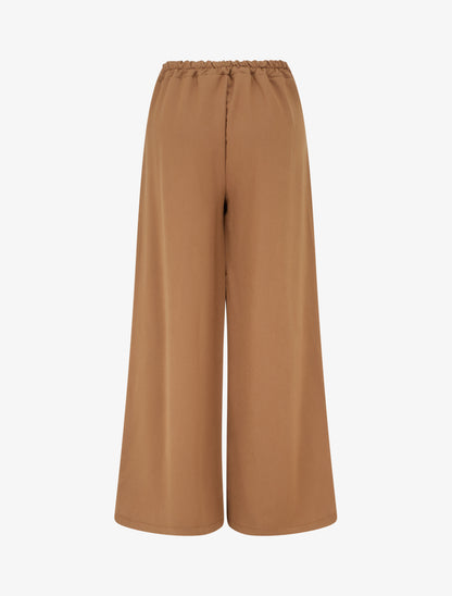 Pantalon ample à pan et bijou métallique - Camel - 2