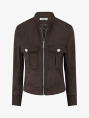 Reißverschlussjacke aus Wildlederimitat mit Klappentasche - Braun