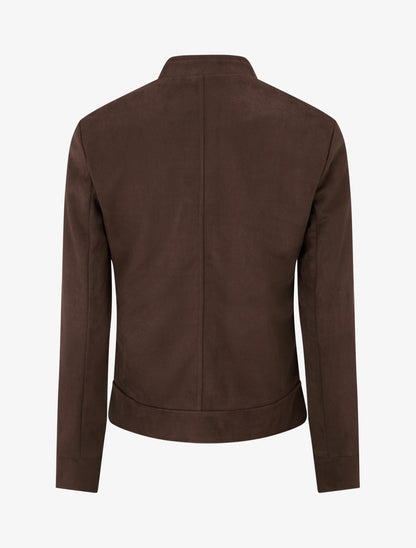 Veste en suédine zippée à poche à rabat - Marron - 2