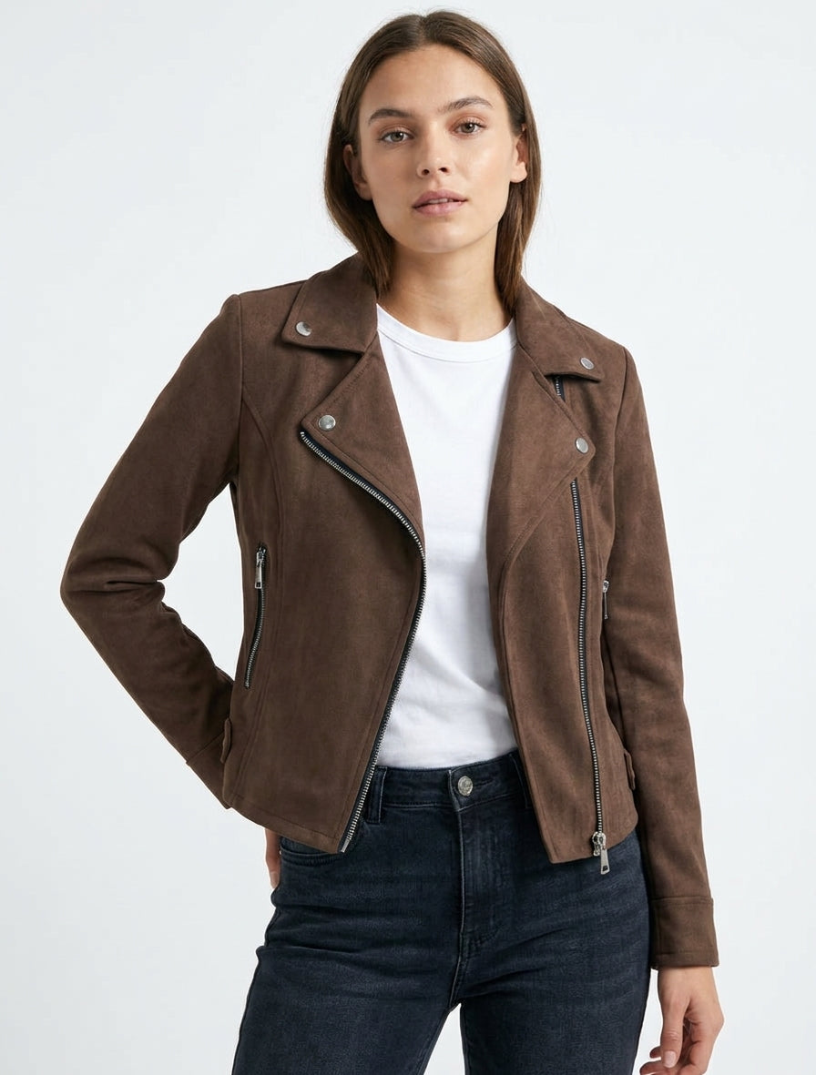 Jacke aus Wildlederimitat mit Reißverschluss - Braun