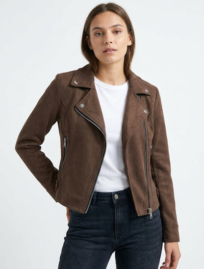 Jacke aus Wildlederimitat mit Reißverschluss - Braun