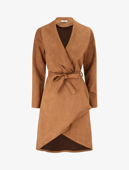 Trench long uni en suédine - Camel - 1