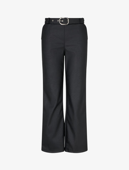 Pantalon droit uni en simili - Noir - 1