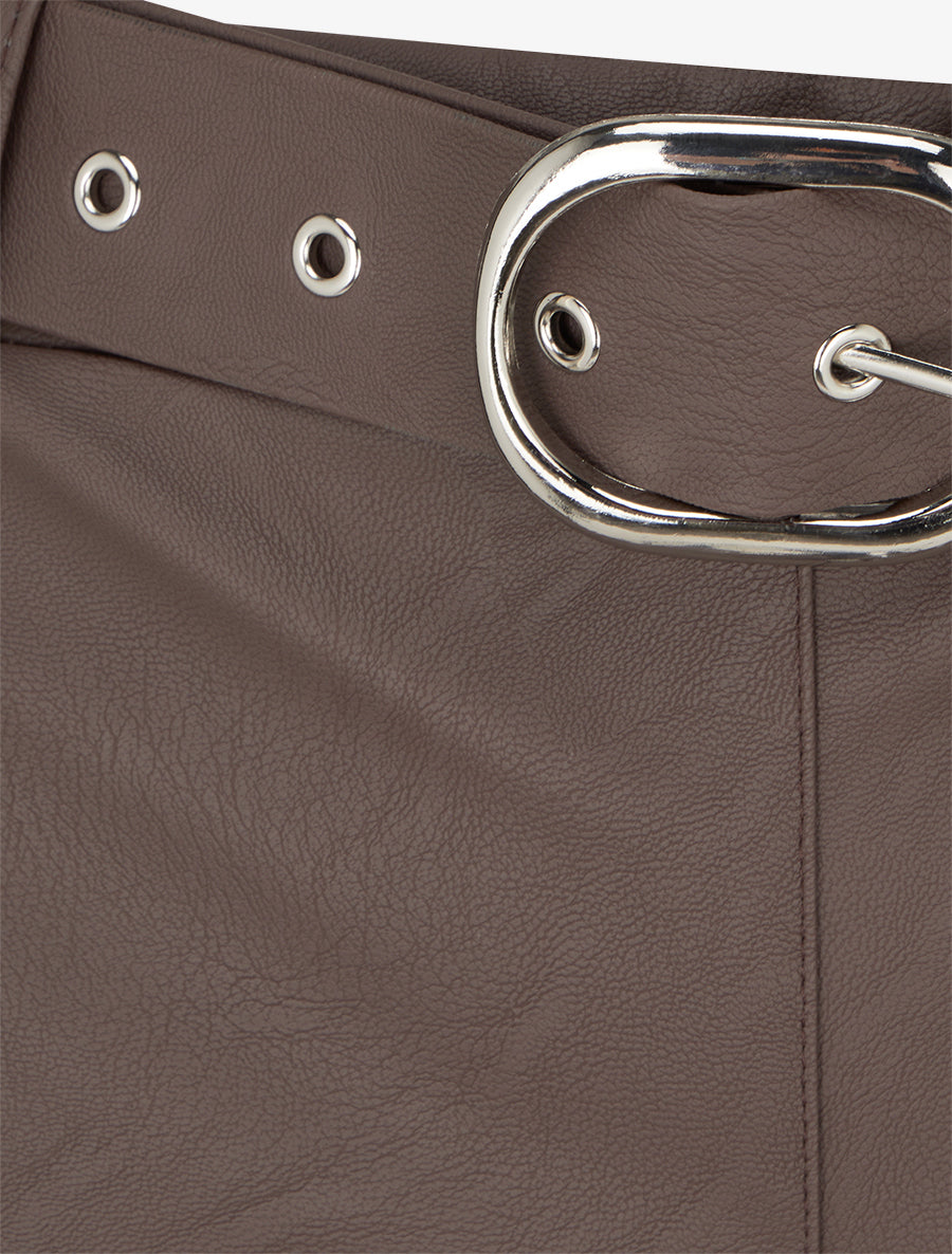 Pantalon droit uni en simili - Marron - 3