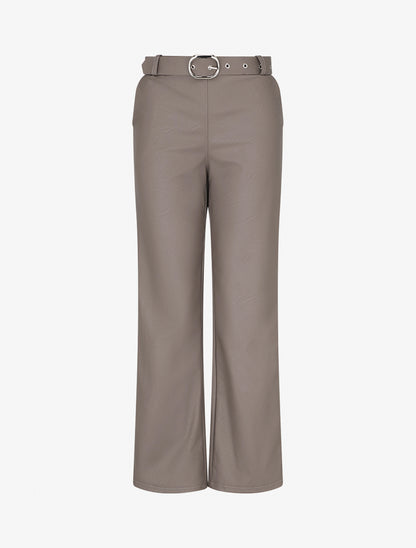 Pantalon droit uni en simili - Taupe foncé - 1