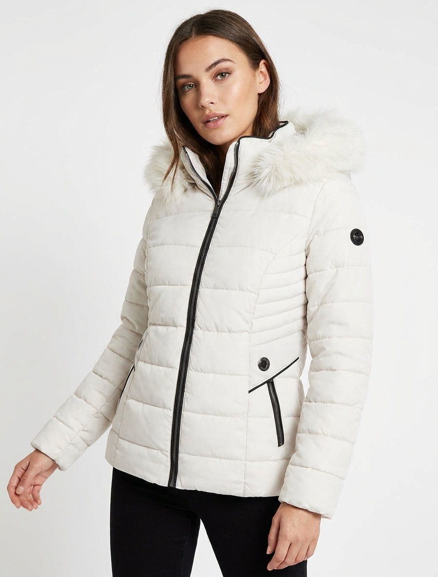 Daunenjacke mit Fellkapuze - Weiß