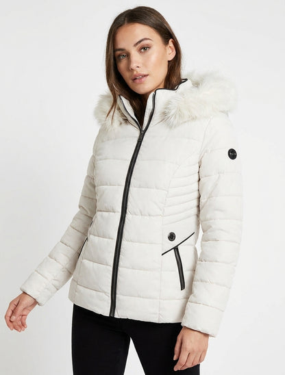 Daunenjacke mit Fellkapuze - Weiß