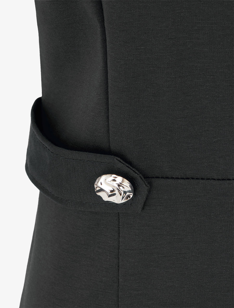 Robe sans manches droite boutons décoratifs - Noir - 3