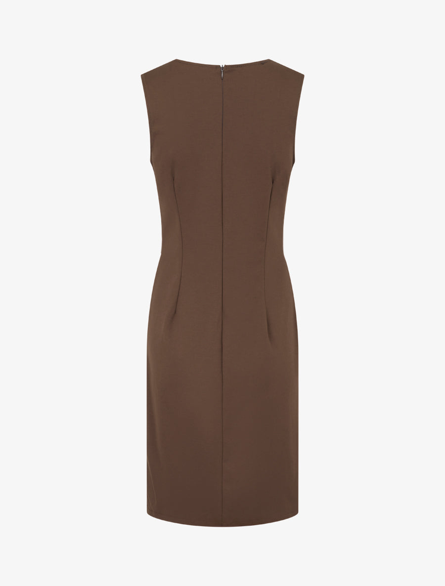 Robe sans manches droite boutons décoratifs - Marron - 2