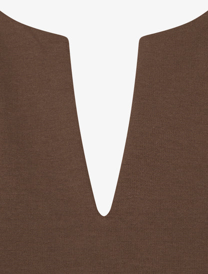 Robe sans manches droite boutons décoratifs - Marron - 3