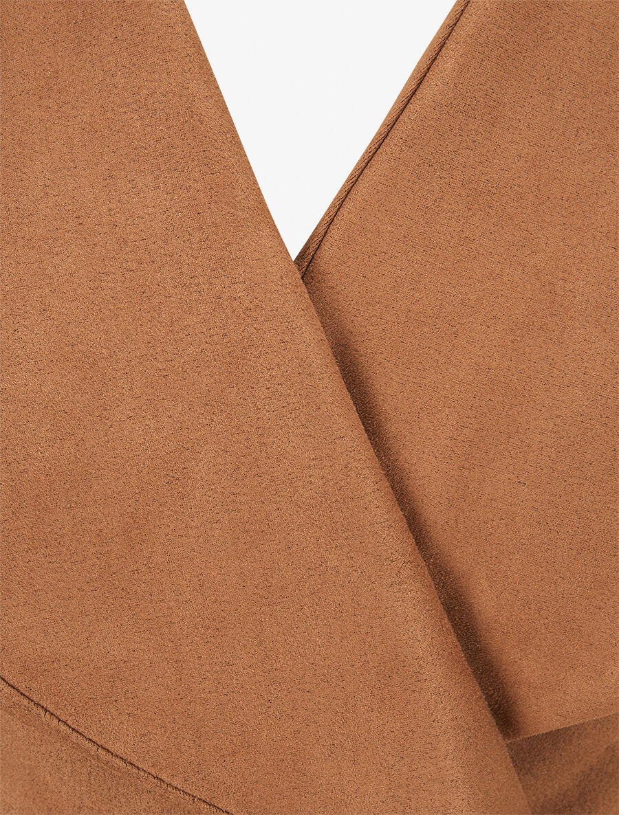 Veste longue unie en suédine - Camel - 3