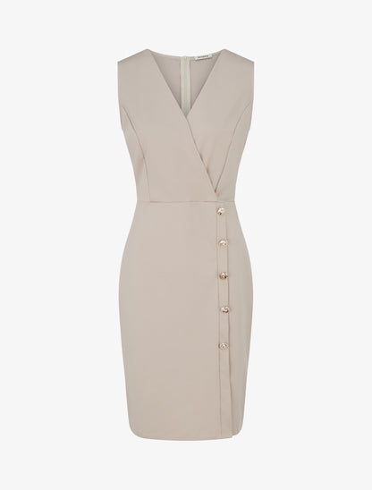 Robe cache-coeur sans manches à boutons décoratifs - Taupe - 1