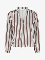 Blouse rayée satinée coupe boule - Marron - 1