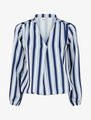 Blouse rayée satinée coupe boule - Marine - 1