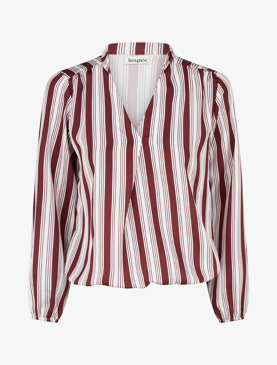 Blouse rayée satinée coupe boule - Bordeaux - 1