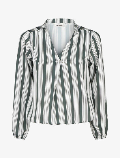 Blouse rayée satinée coupe boule - Kaki - 1