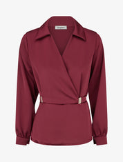 Blouse satinée à taille élastiquée - Bordeaux - 1