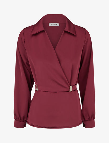 Blouse satinée à taille élastiquée - Bordeaux - 1
