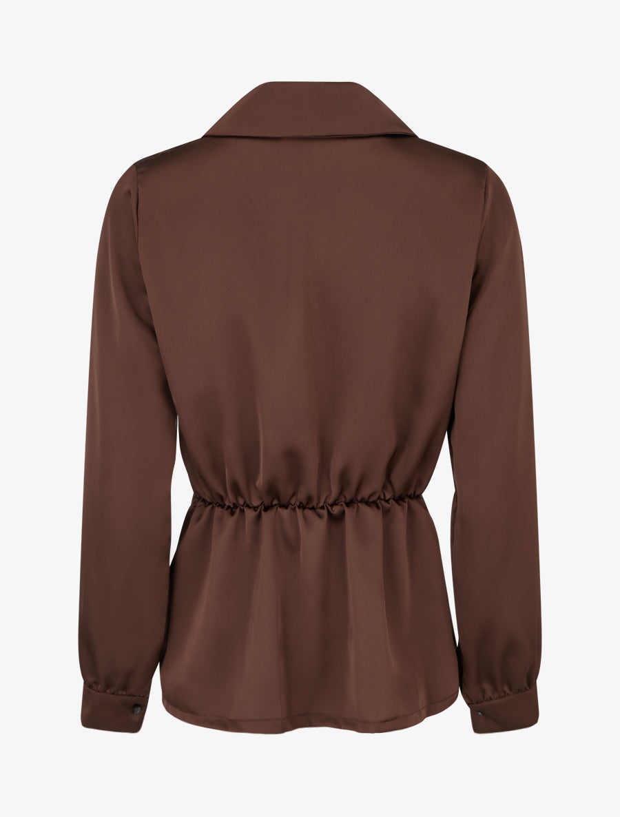 Blouse satinée à taille élastiquée - Marron - 2