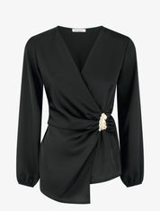Top drapé et satiné à bijou - Noir - 1