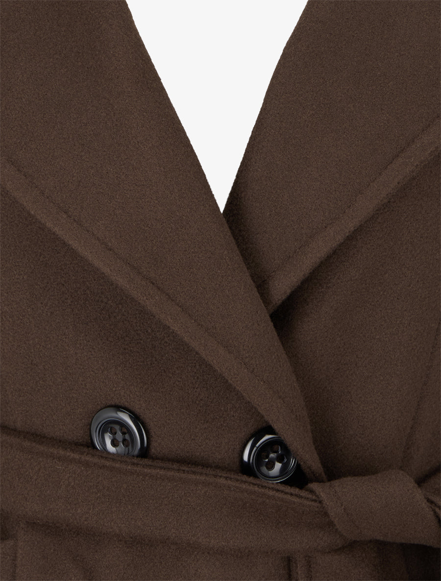 Manteau long croisé en laine mélangée - Marron - 3