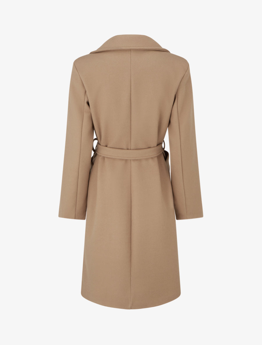 Manteau long croisé en laine mélangée - Camel - 2