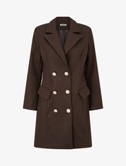 Manteau droit croisé en laine mélangé - Chocolat - 1