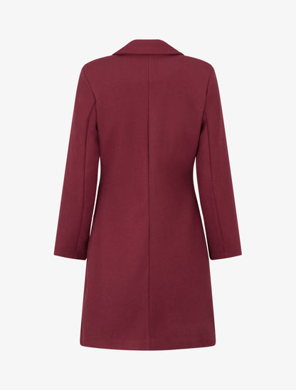 Manteau droit croisé en laine mélangé - Bordeaux - 2
