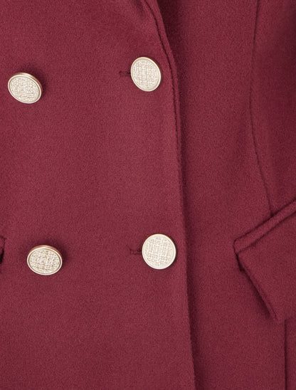 Manteau droit croisé en laine mélangé - Bordeaux - 3