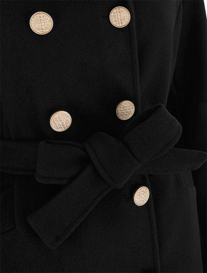 Manteau style officier en laine mélangée - Noir - 3