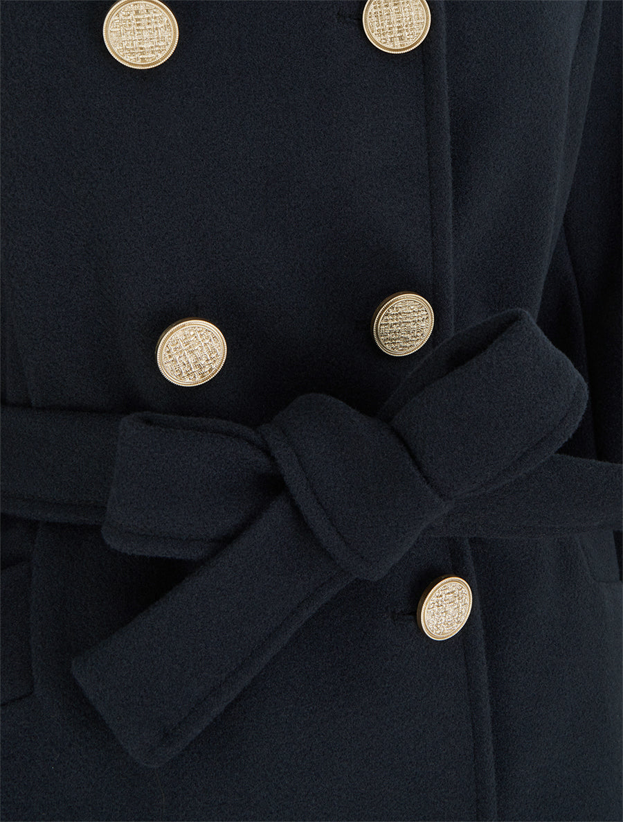 Manteau style officier en laine mélangée - Marine - 3